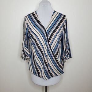 W5 Faux Wrap Stripped Blouse w/ Tie Sleeves | Medium
